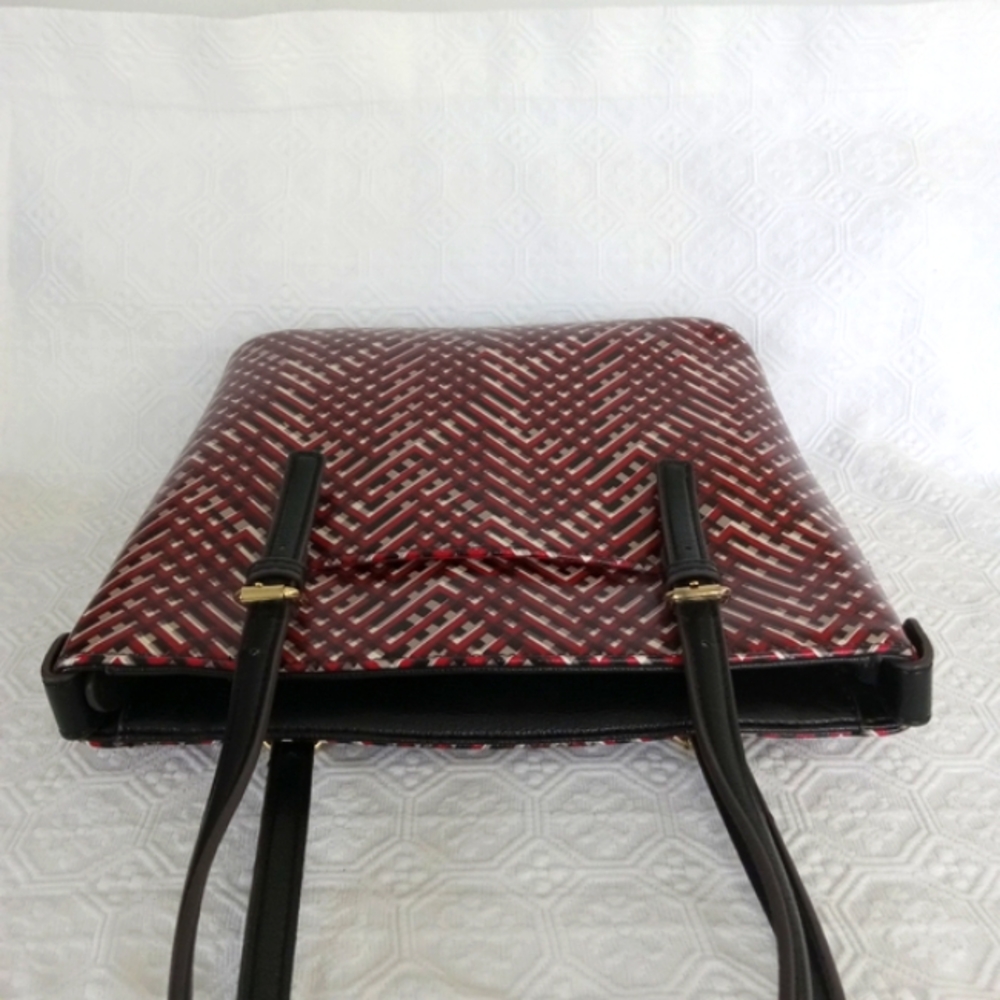 ANNE KLEIN Faux Leather Red Black White Lattice Pattern Tote Shoulderbag - Picture 7 of 14